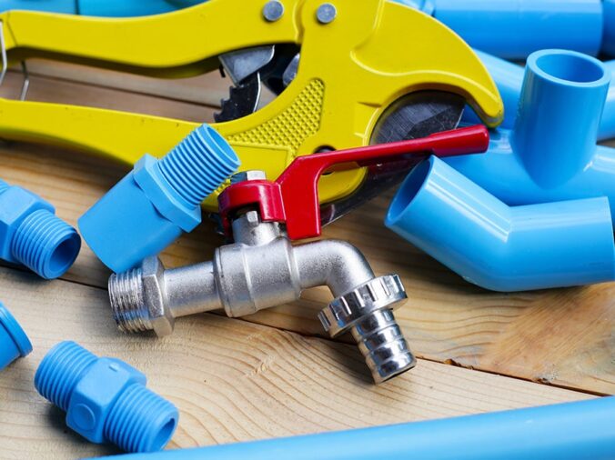 plumbing tools, PVC connectors, stainless valve and PVC pipe cutter
